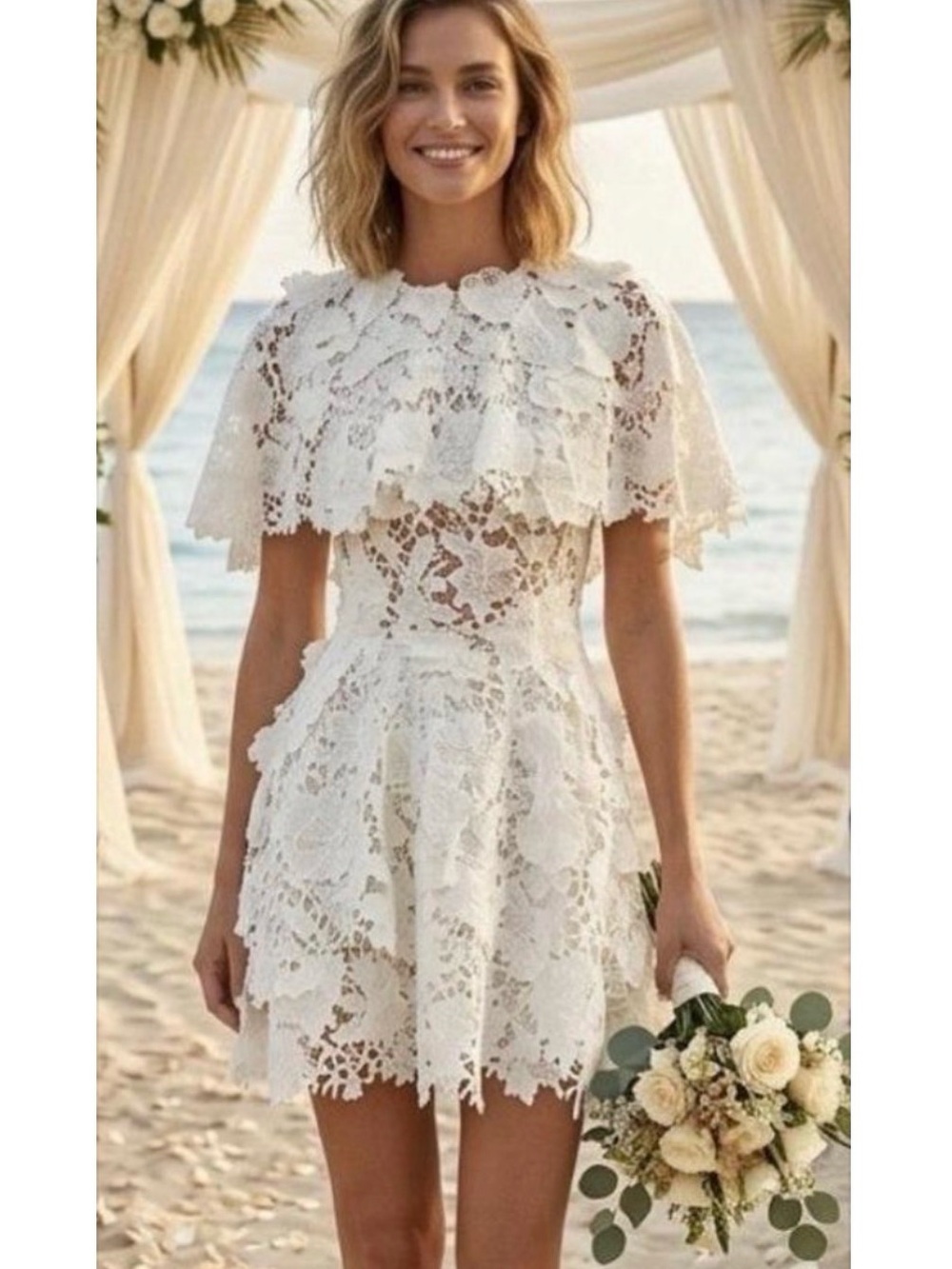 Jason Wu Collection -Floral Guipure Lace Cape Dress